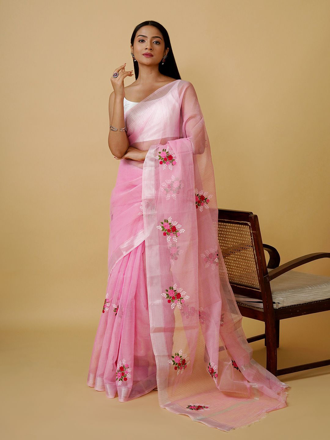TEEJH Floral Embroidered Supernet Kota Saree