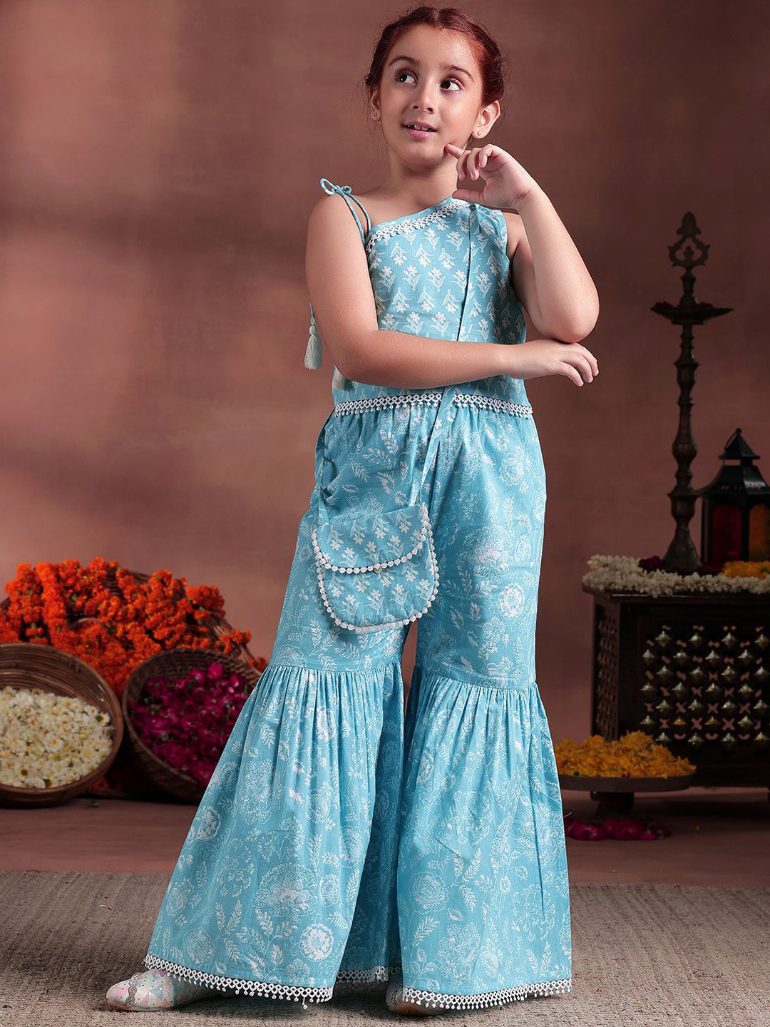 Libas KIDS Printed Pure Cotton Top With Sharara With Jacket