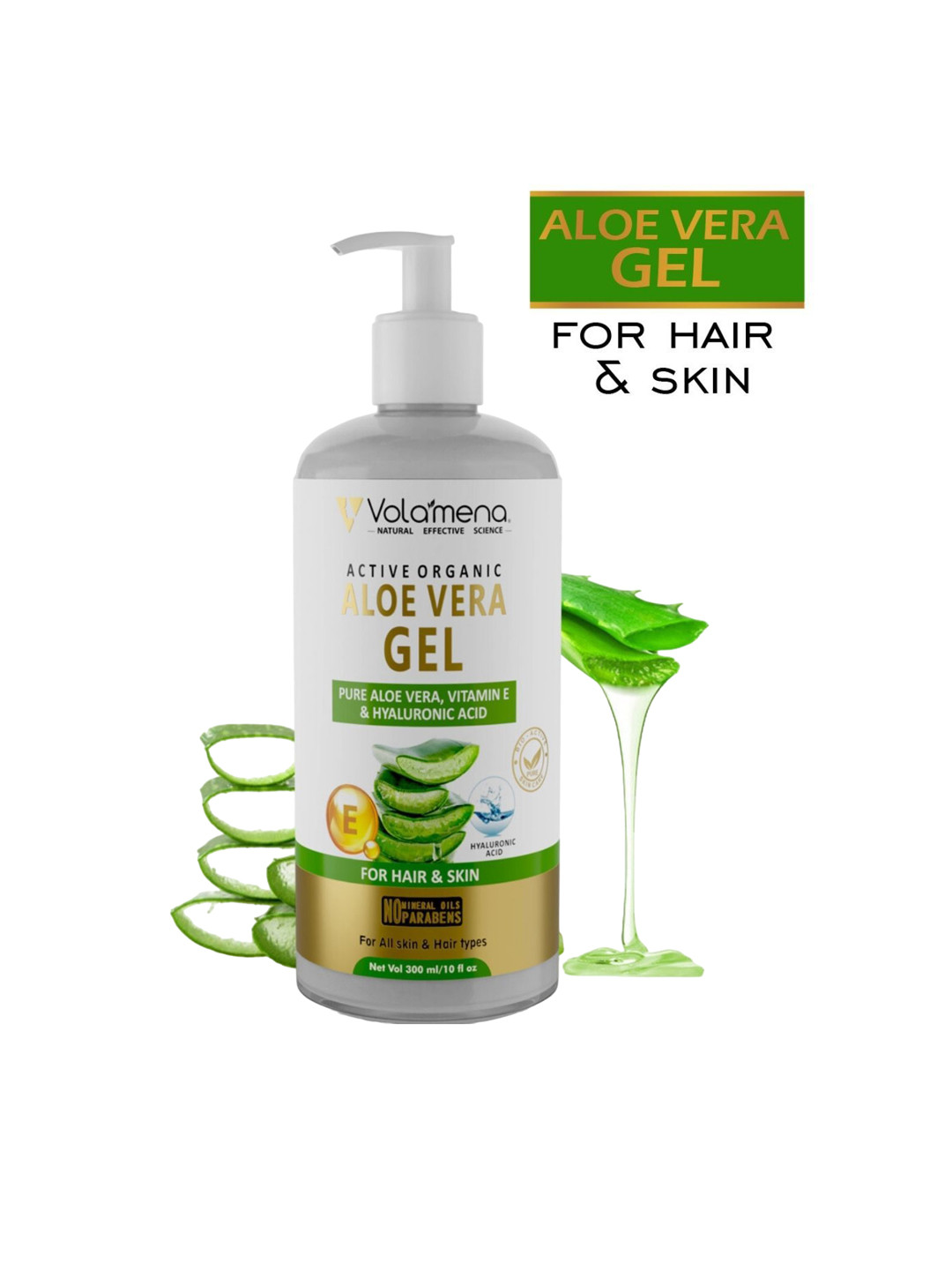 Volamena Active Organic Aloevera & Vitamin-E Face And Hair Gel- 300ml