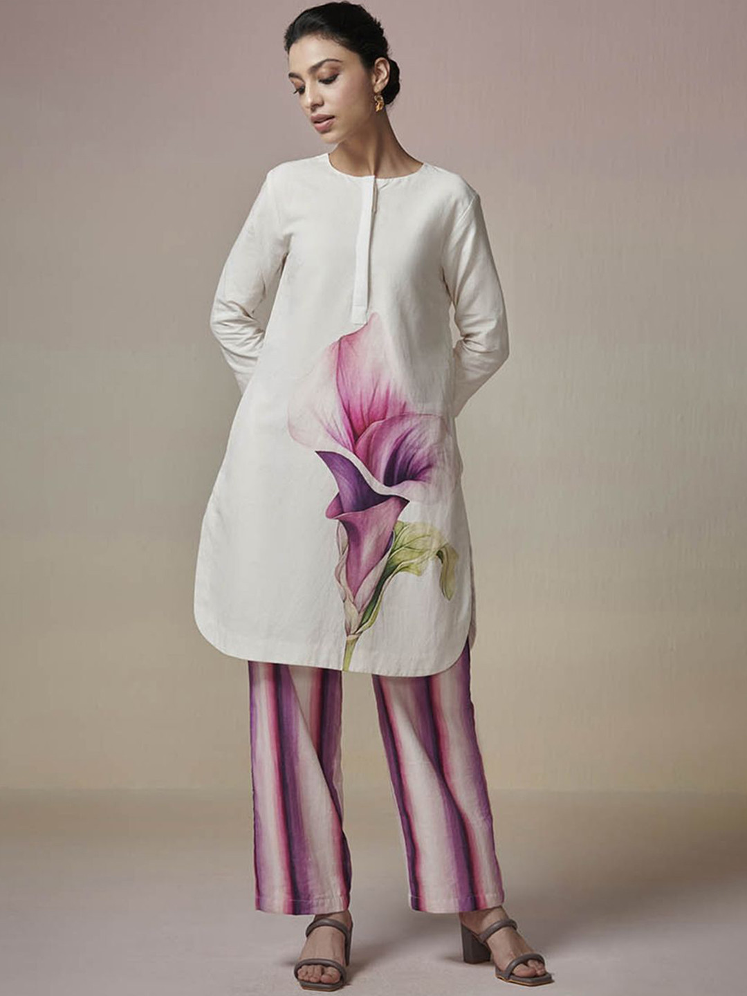 Dressfolk Anusha Floral Printed Linen Cotton Tunic With Trouser