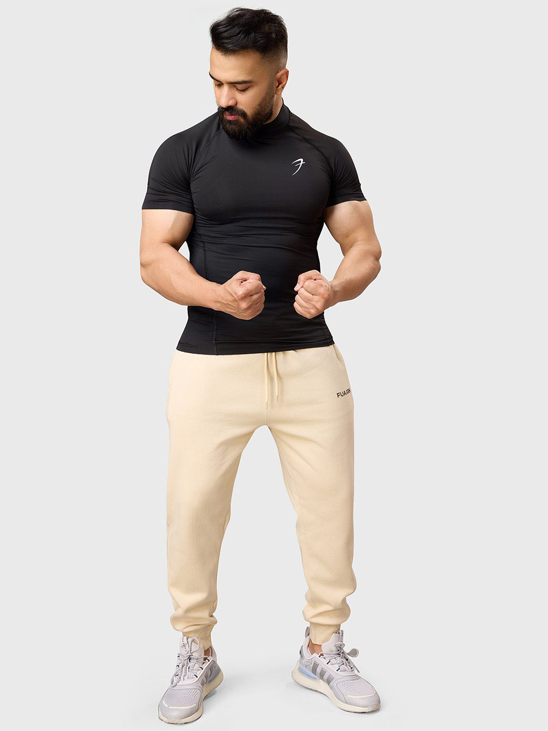 FUAARK Men Stretchex High Neck Solid Compression T-shirt