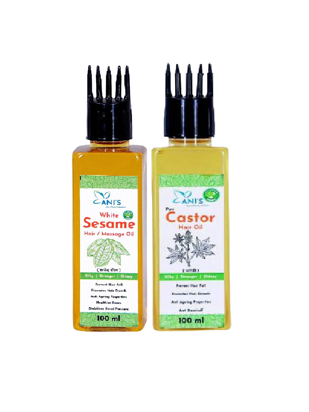 ANI'S Set Of 2 White Sesame & Castor Hair Oil For Strong & Silky Hairs - 100ml Each