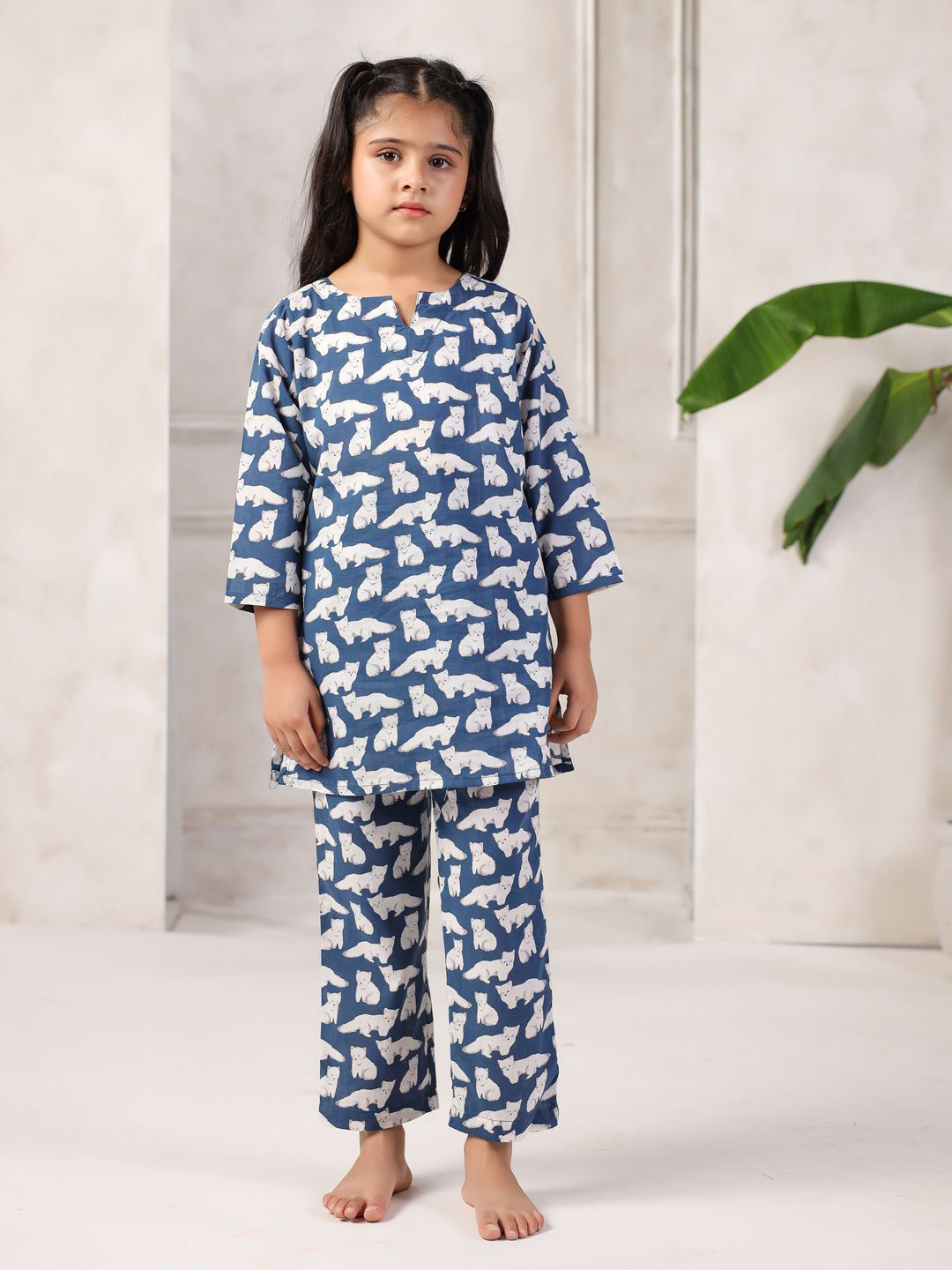 SANSKRUTIHOMES Girls Conversational Night suit SE-NSP-KID-363-Navy Blue