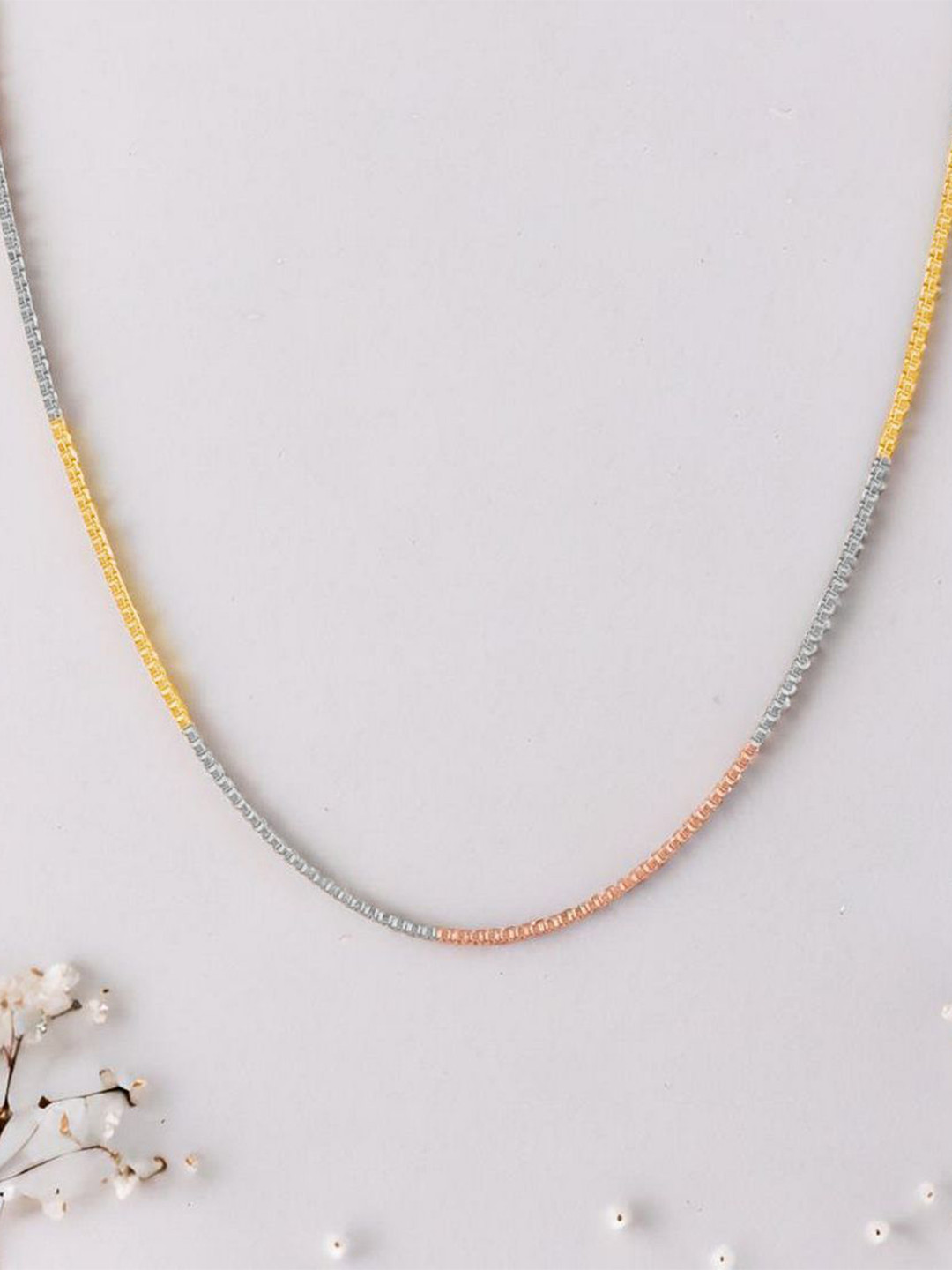 Zavya Men 925 Sterling Silver Rhodium-Plated Triple Toned Box Chain