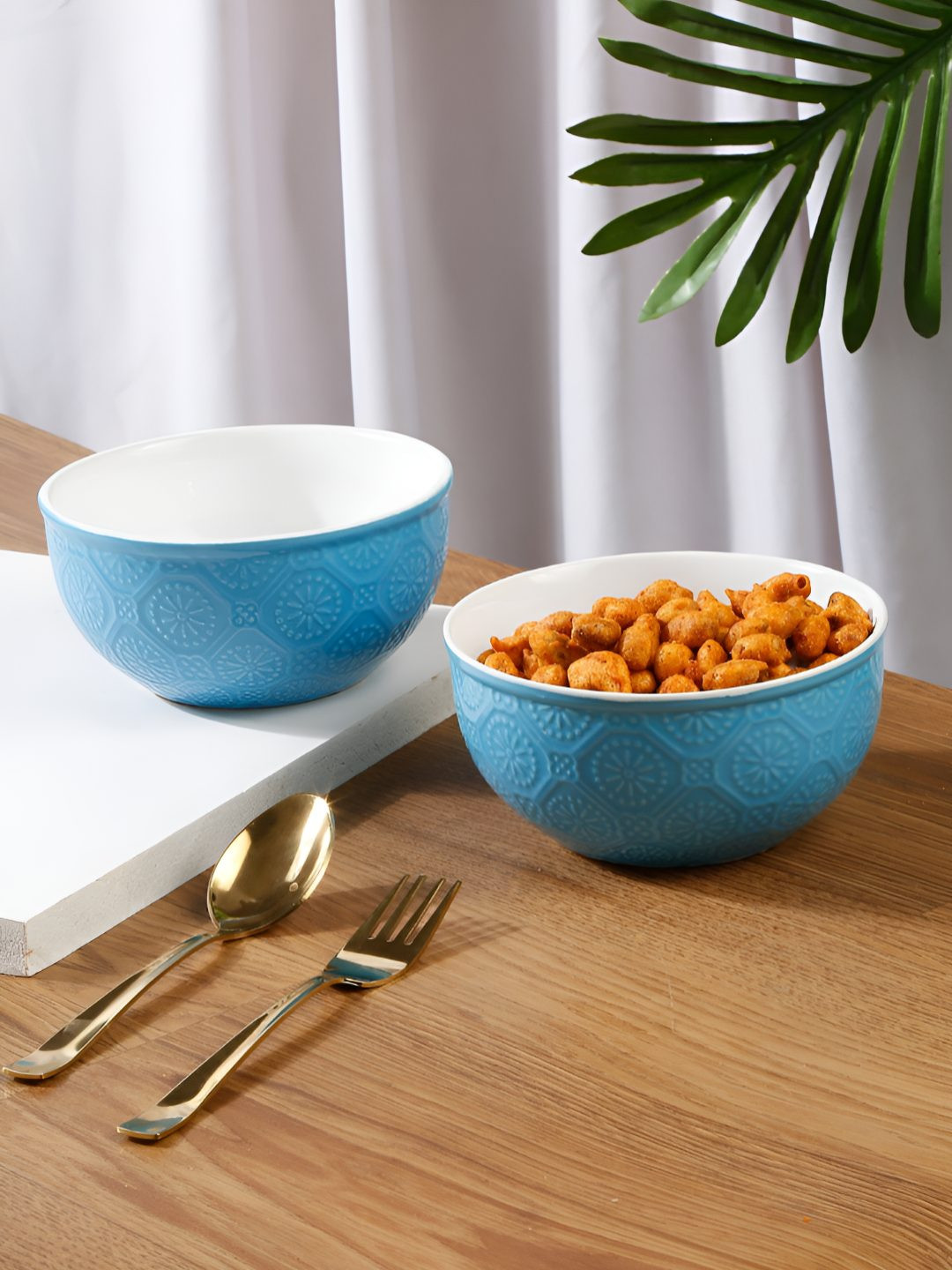 Arrabi 2 Pcs Blue & White Texture Serving Bowl Set