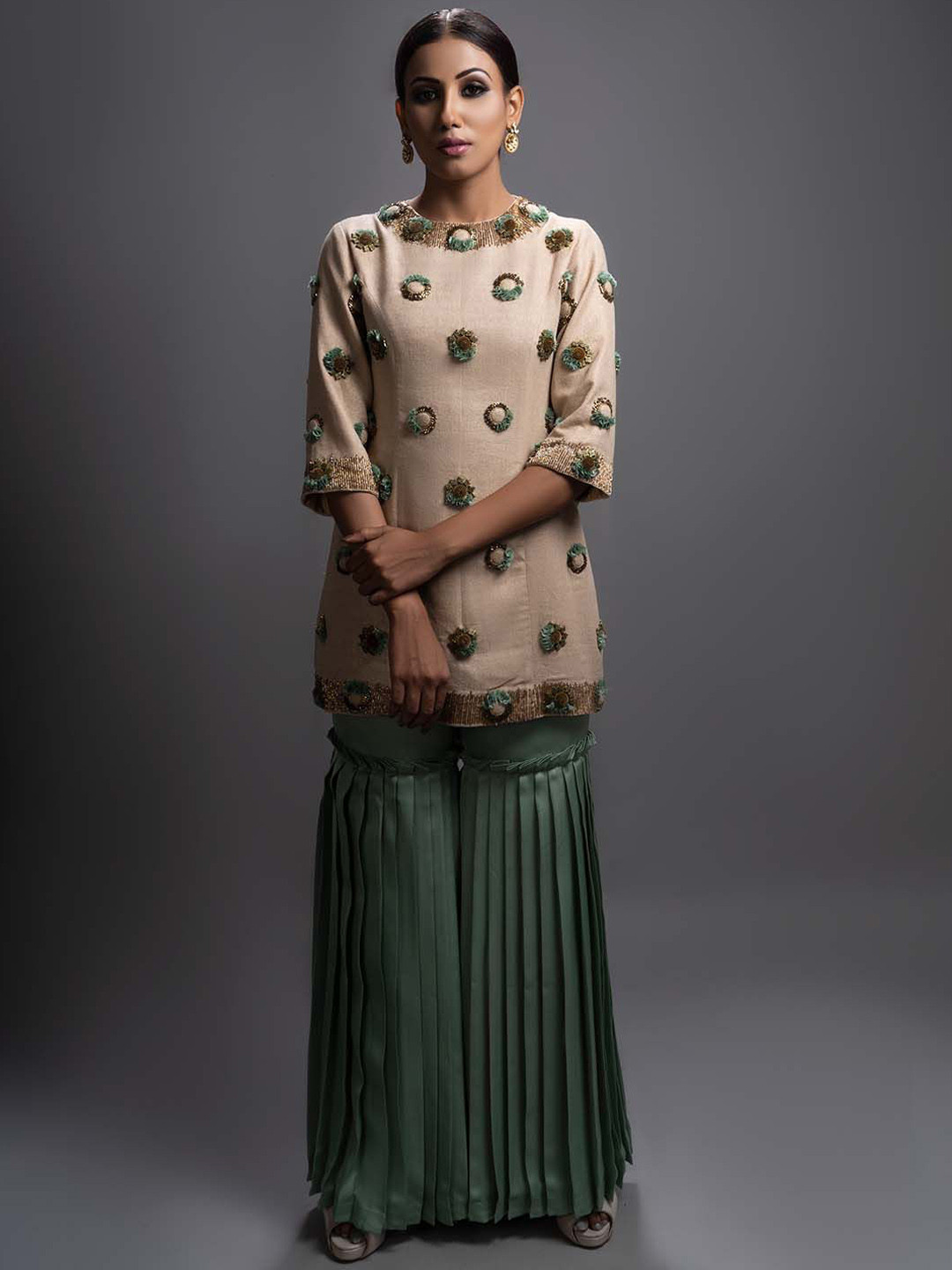 Sejal Kamdar Doha Floral Embroidered Beads and Stones Kurti With Sharara