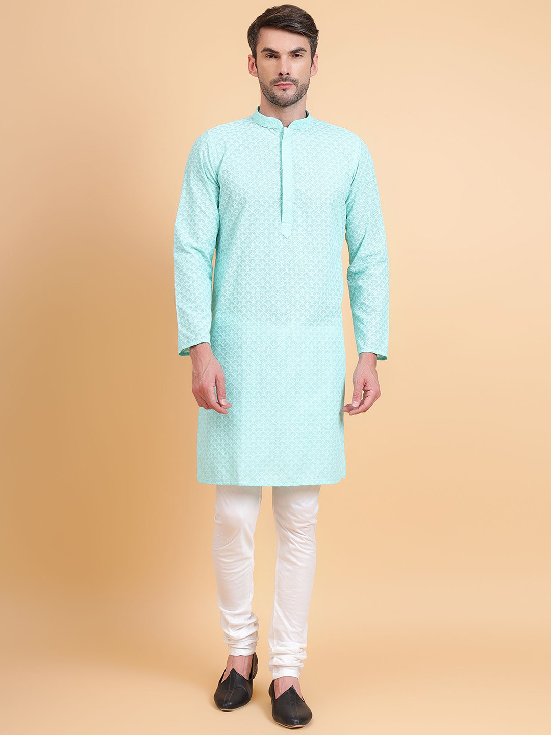 Sultan The King Of Kurta Floral Woven Design Mandarin Collar Cotton Straight Kurta