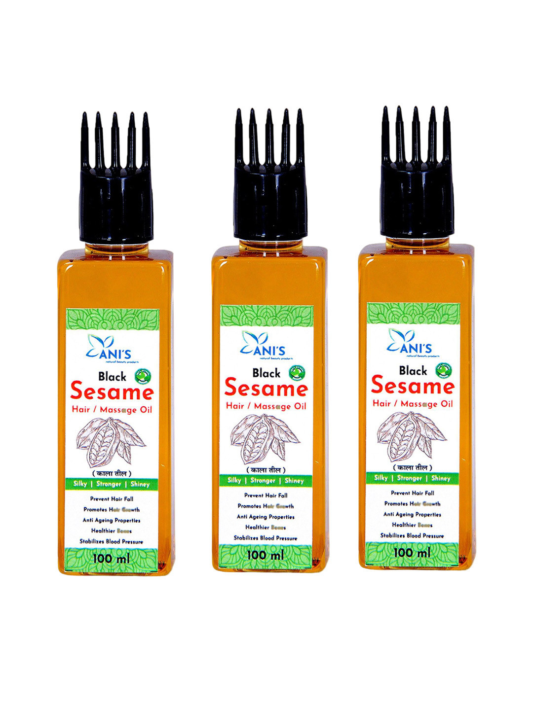 ANI'S Set Of 3 Black Sesame Hair Oil For Strong & Silky Hairs - 100ml Each