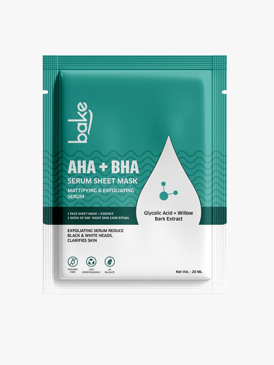 BAKE AHA + BHA Serum Sheet Mask Mattifying & Exfoliating Serum - 20ml