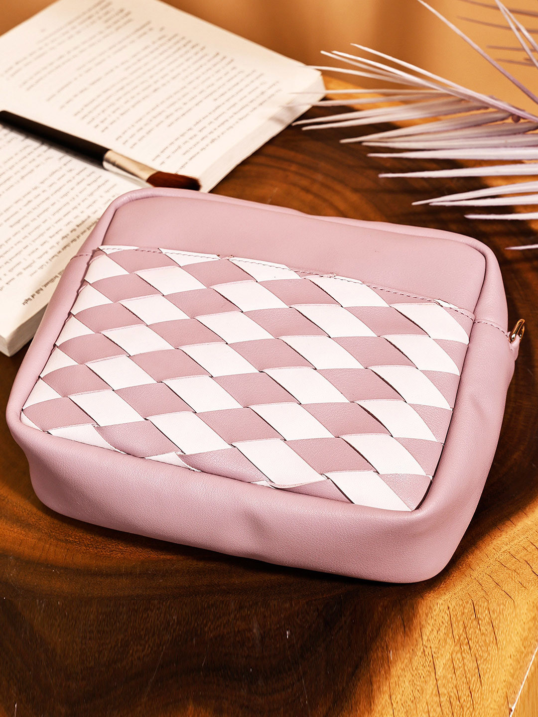 White Lily Geometric Textured PU Structured Sling Bag with Quilted