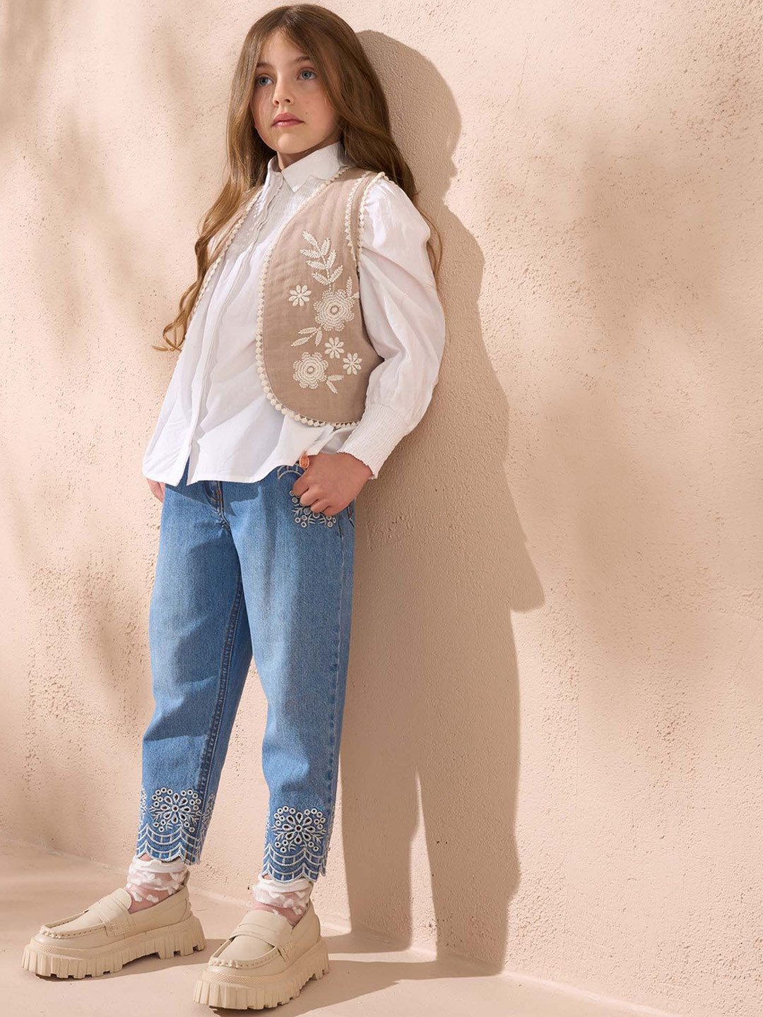 Angel & Rocket Girls Washed Windcheater Longline Tailored Jacket with Patchwork