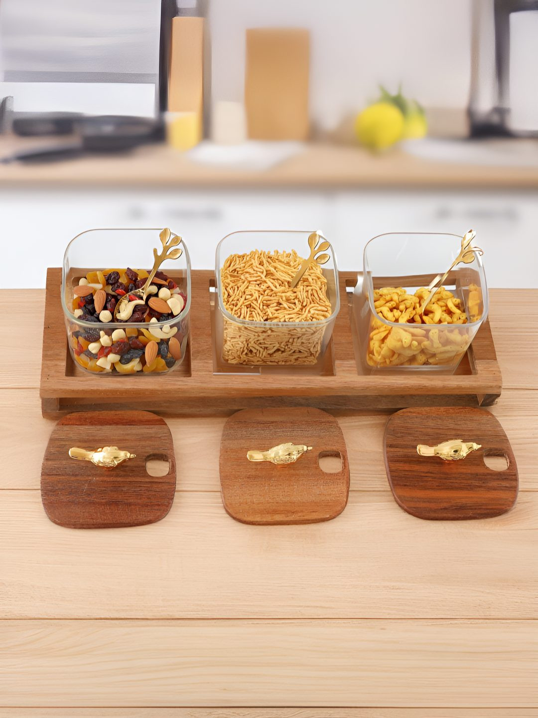 UMAI 3-Pcs Transparent Square Shape Glass Storage Container