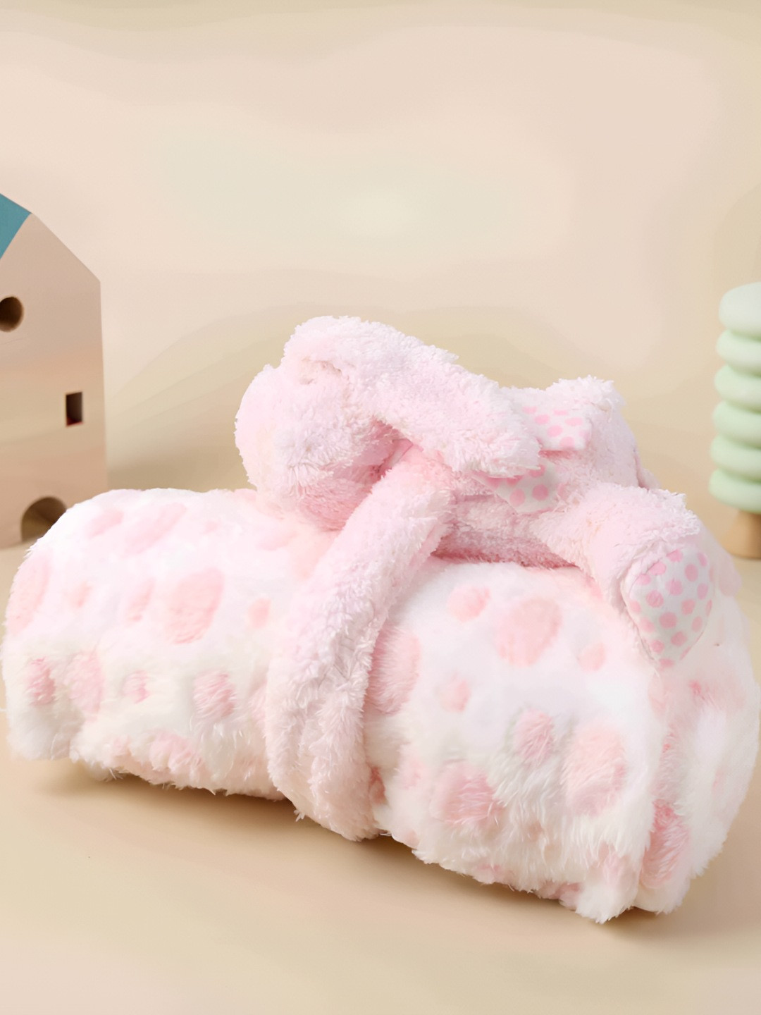 KICKS & CRAWL Pink & White Geometric 210 GSM Single Bed Blanket