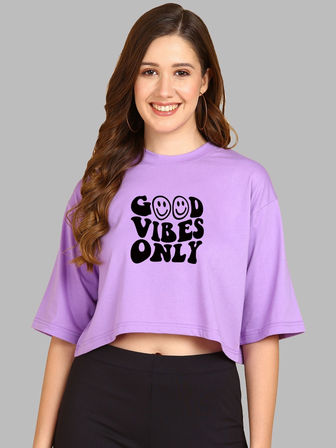 Adyavastram Women Round Neck Typography Boxy T-shirt