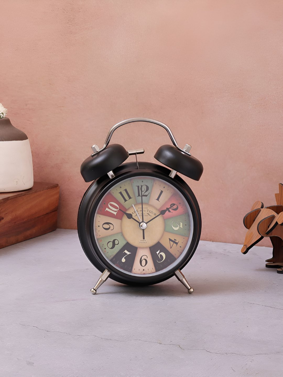EXIM DECOR Black & Yellow Printed Vintage Alarm Clock