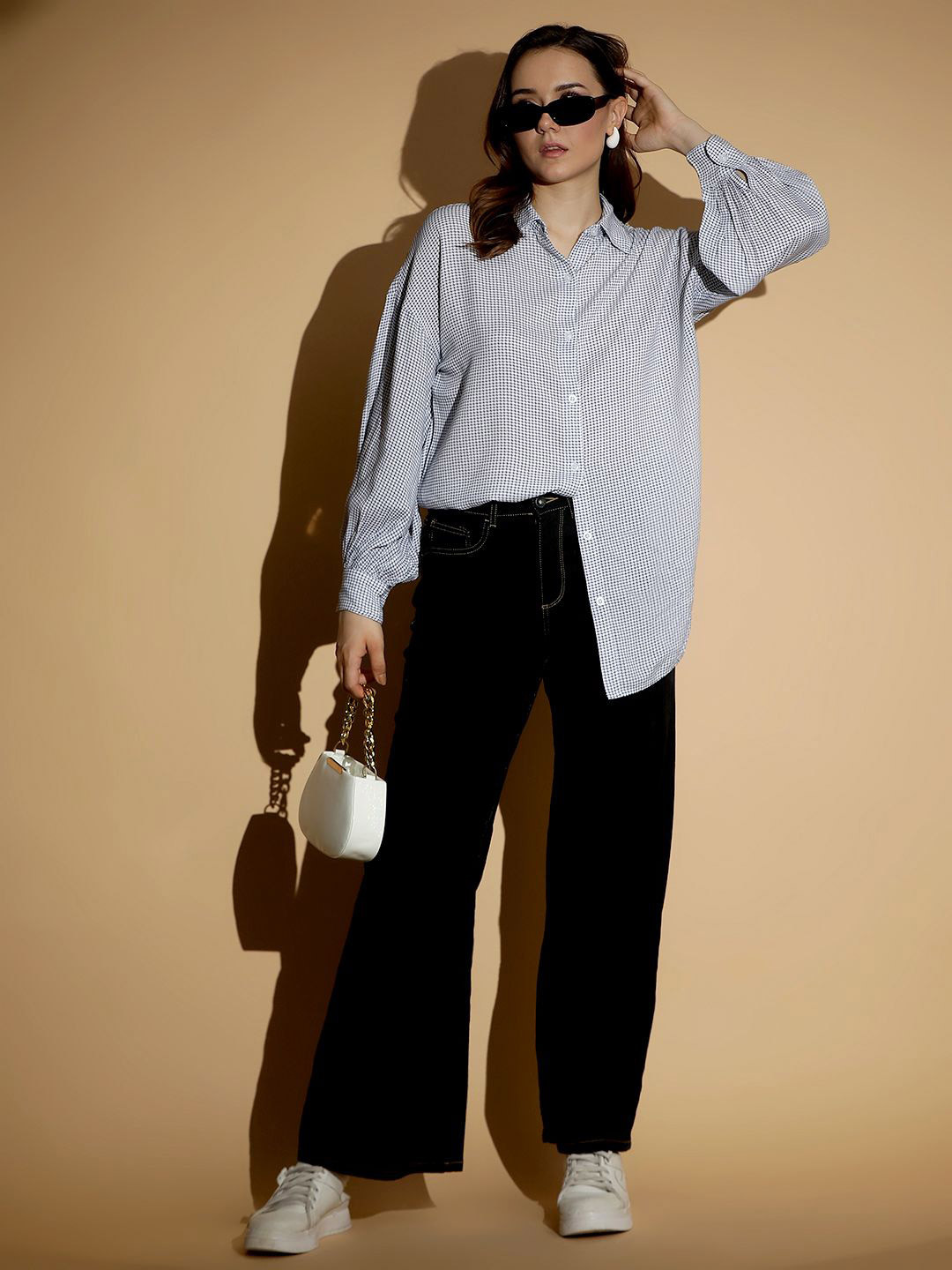 Kotty Women Spread Collar Micro Ditsy Printed Cotton Oversized Casual Shirt