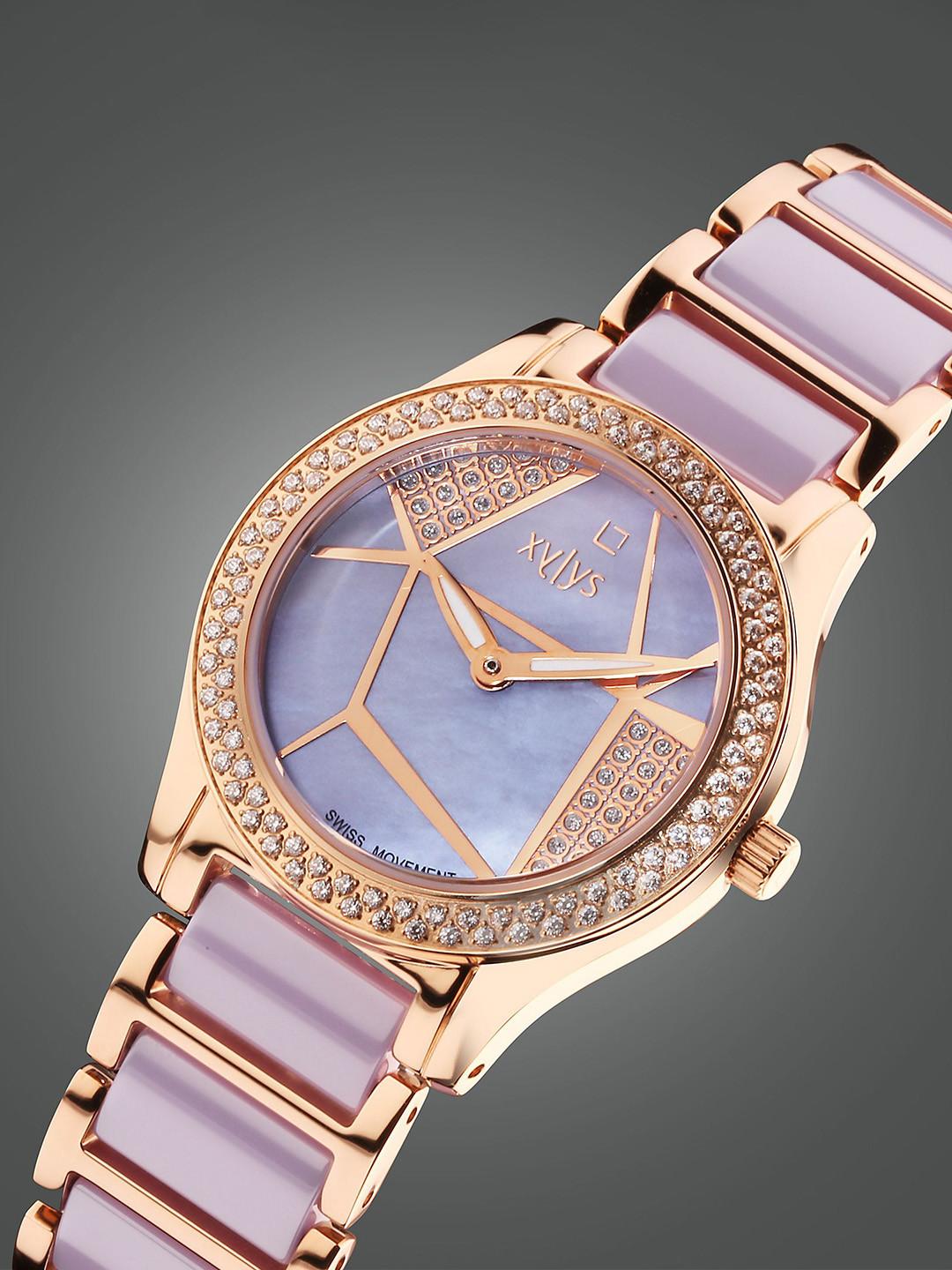 Xylys Women Analog Shimmer Swiss Steel & Ceramic Pearl Lilac Dial Watch - NT9766WD03E