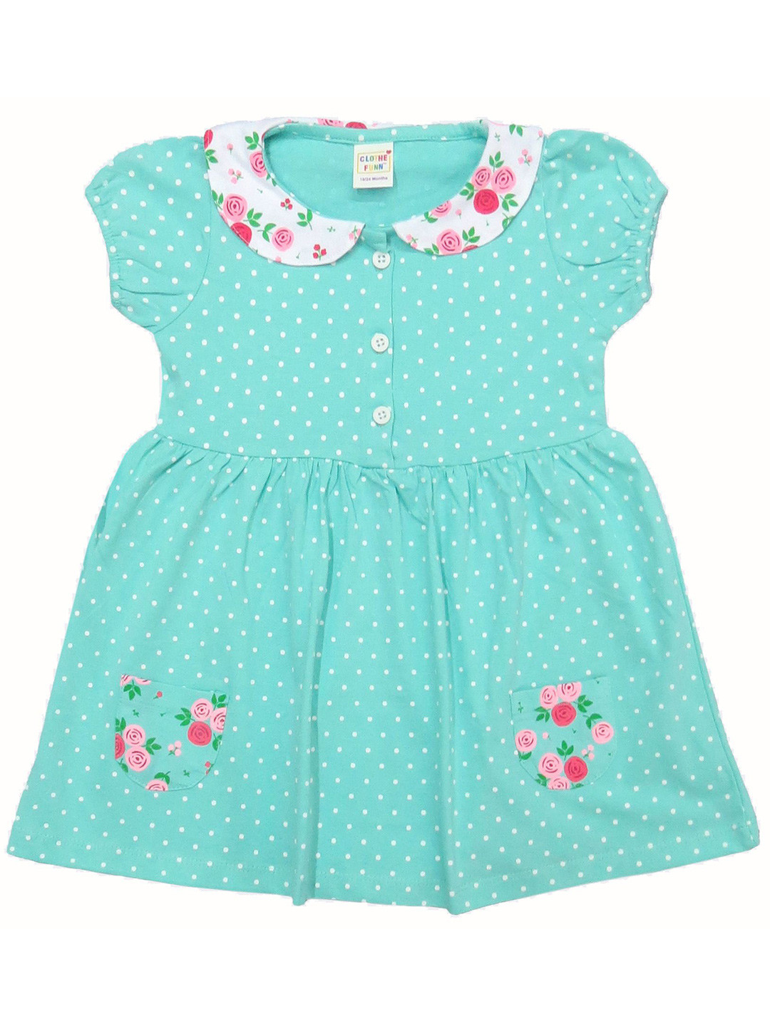 Clothe Funn Girls Polka Dot Print Peter Pan Collar Cotton Fit & Flare Dress
