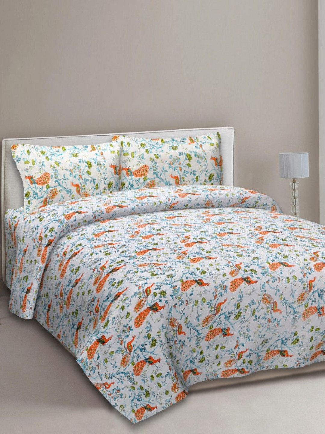 EasyGoods Orange Animal Cotton 210 TC King Fine Bedsheet with 2 Pillow Covers-90 x 103 inches