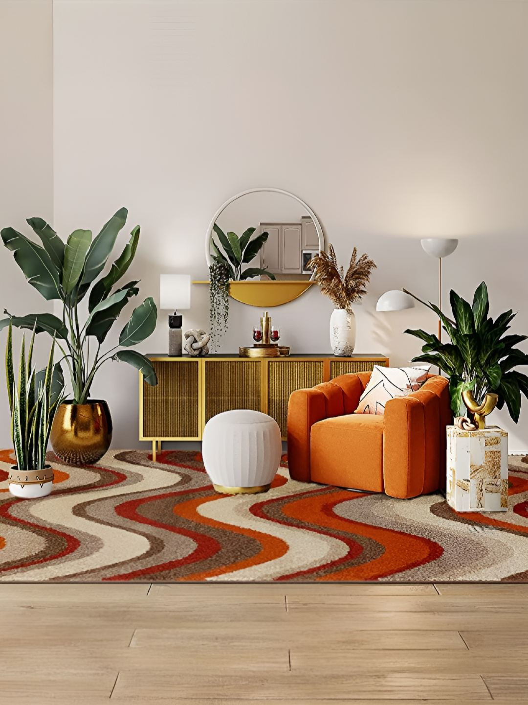 Sapana Carpet-Mats Beige & Orange Colored Abstract No Shredding Contemporary Carpet