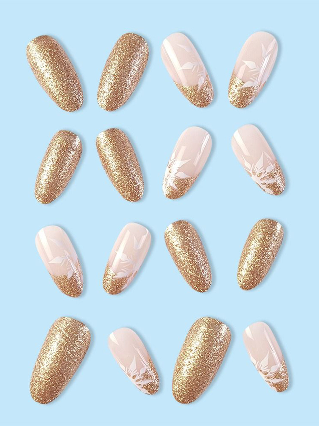 The Pink Truck Set Of 24 Artificial Reusable Nails-Gold Goddess