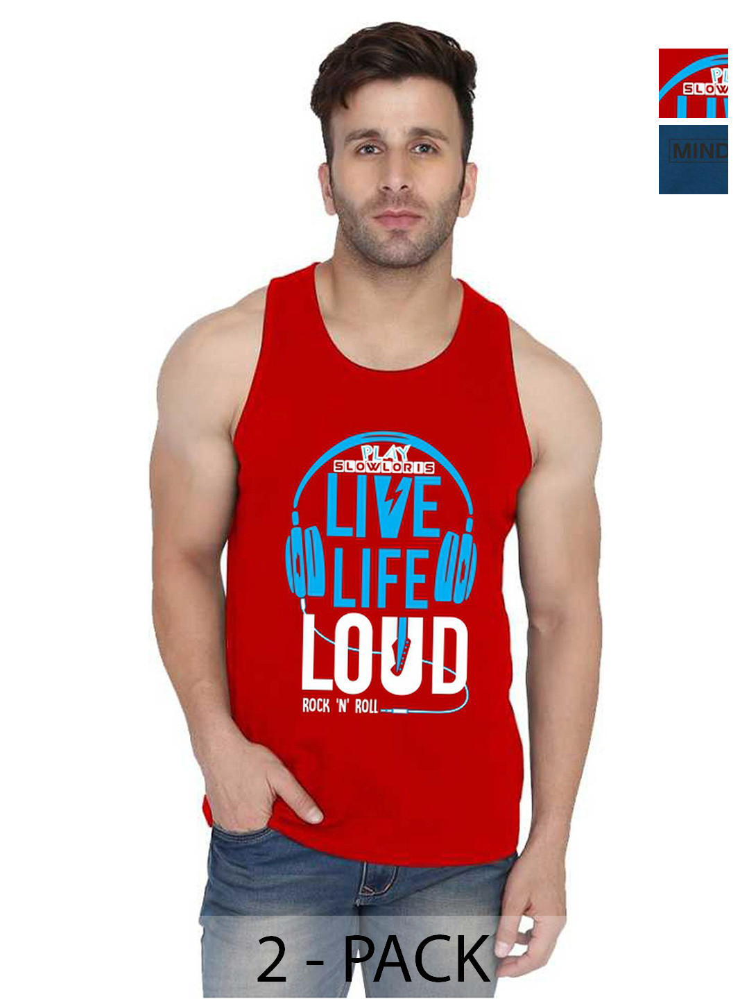 SLOWLORIS Men Pack Of 2 Typography Printed Round Neck Cotton Slim Fit T-shirts