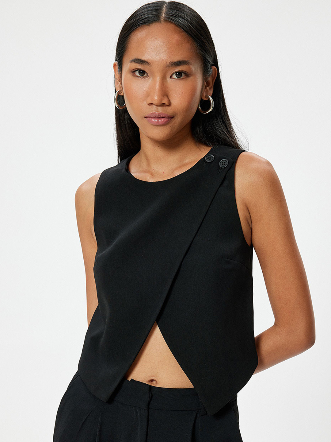 Koton Sleeveless Shirt Style Crop Top