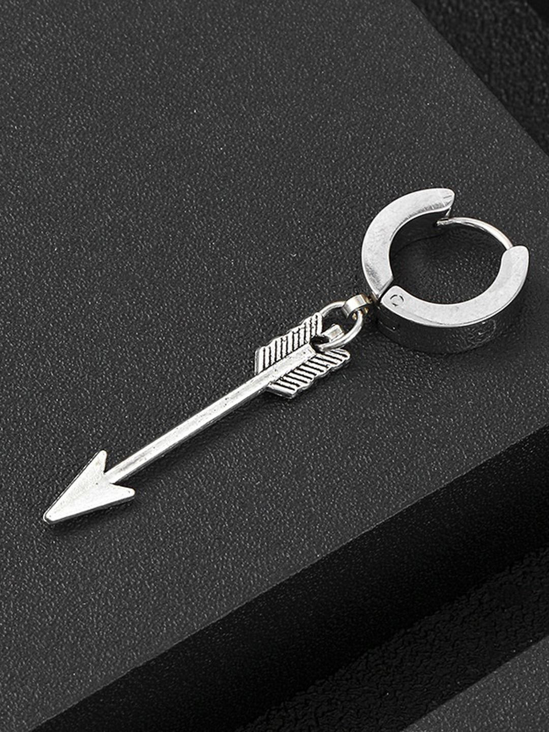 KRENOZ Men Stainless Steel Classic Arrow Dangle Single Hoop Earrings