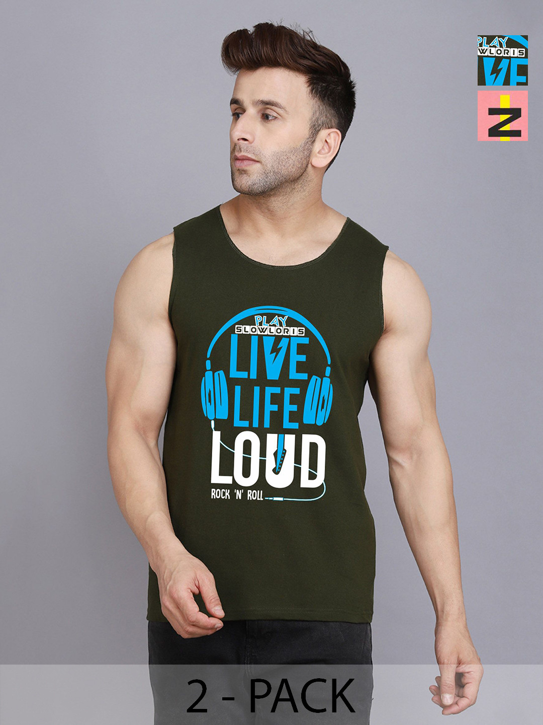 SLOWLORIS Men Pack Of 2 Typography Printed Round Neck Cotton Slim Fit T-shirts
