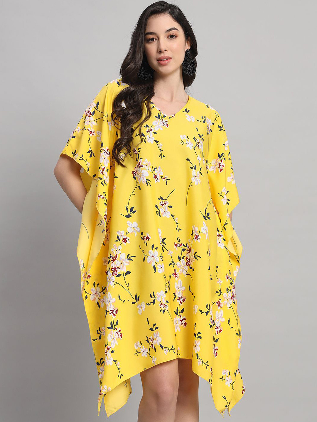 Curvydrobe Floral Printed V-Neck Kaftan Dress