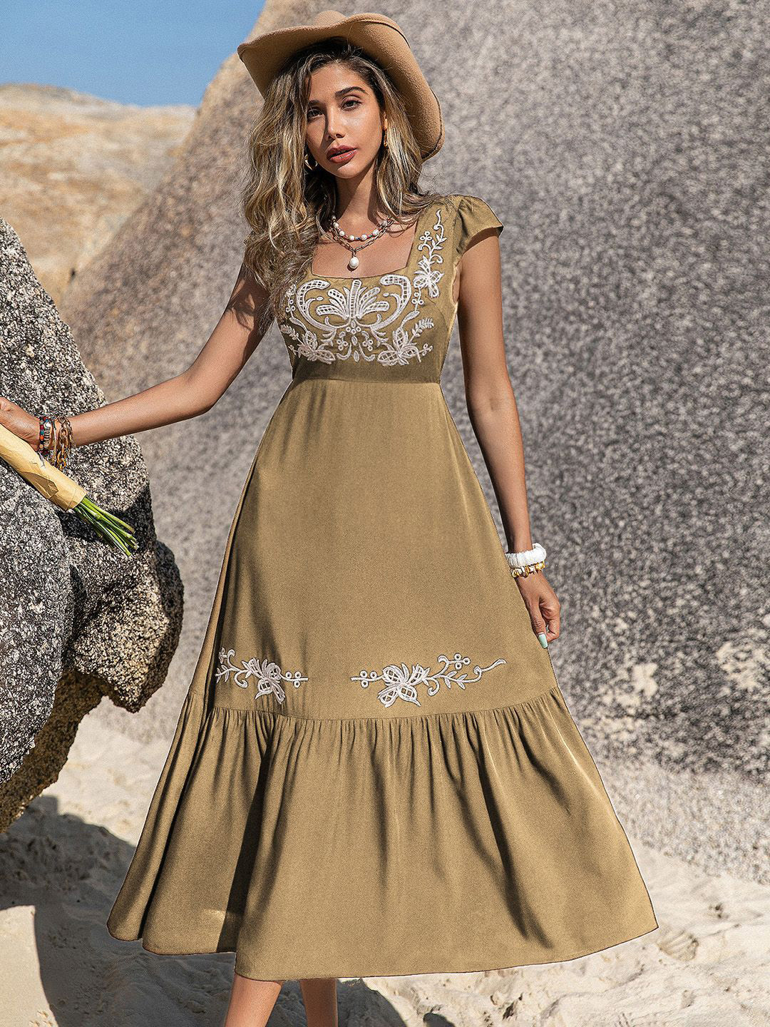 JC Mode Self Design Fit and Flare Midi Dress