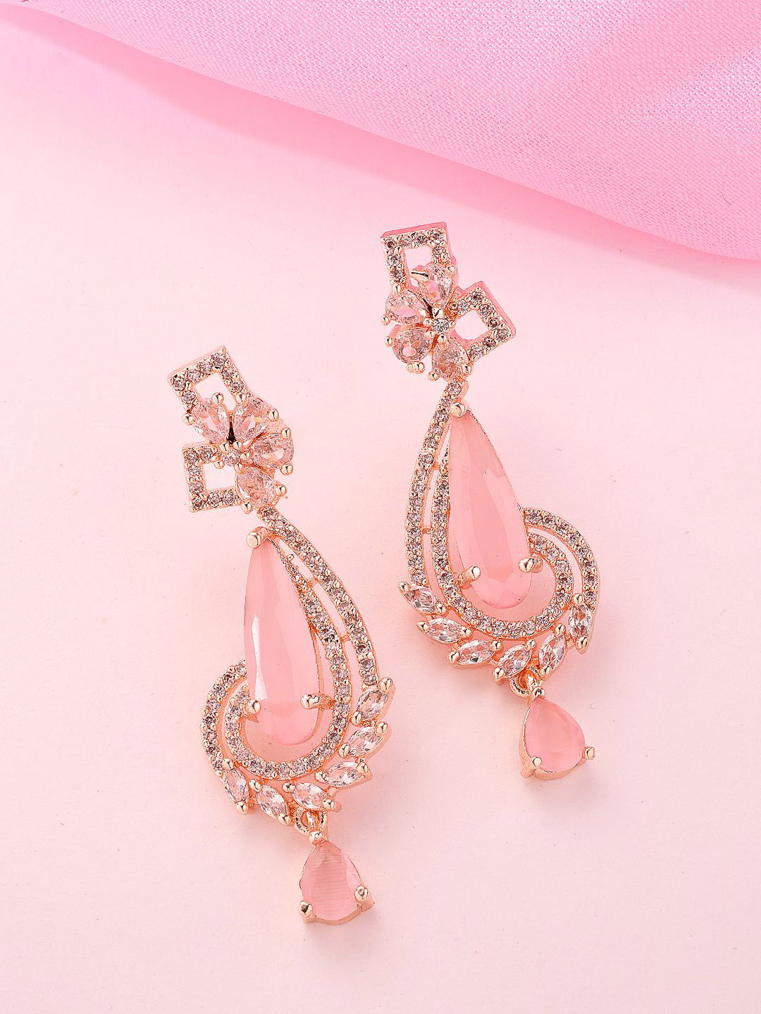 ADIVA Rose Gold Plated American Diamond Contemporary Drop Earrings