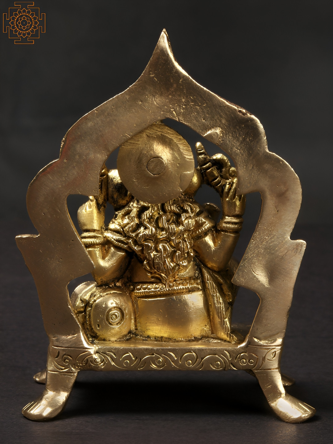 Exotic India Four Handed Ganesha with Arch Gold Brass Metallic Prayer Room Small Showpiece - 4 Inches