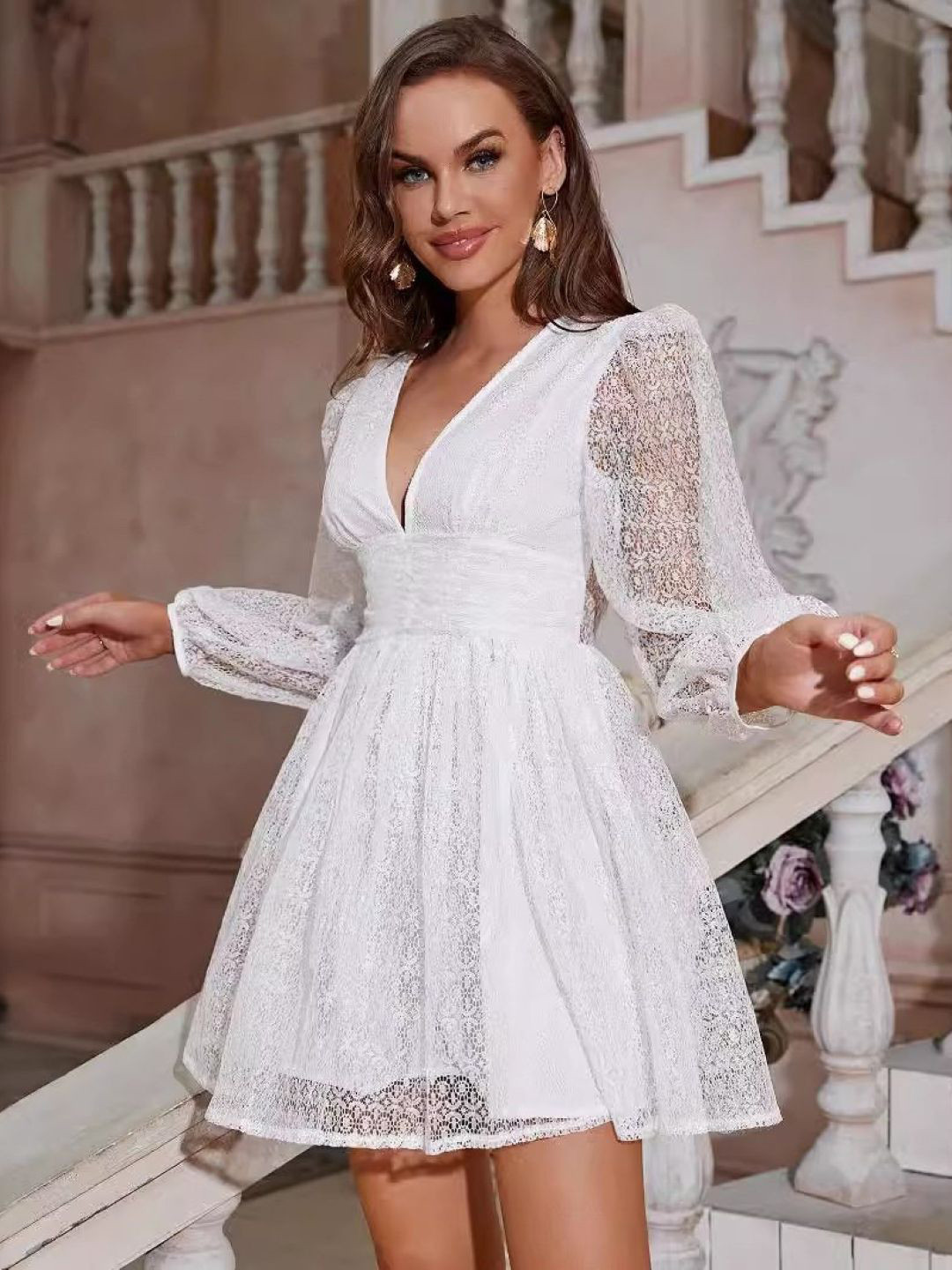 StyleCast V-Neck Puff Sleeve Fit & Flare Dress