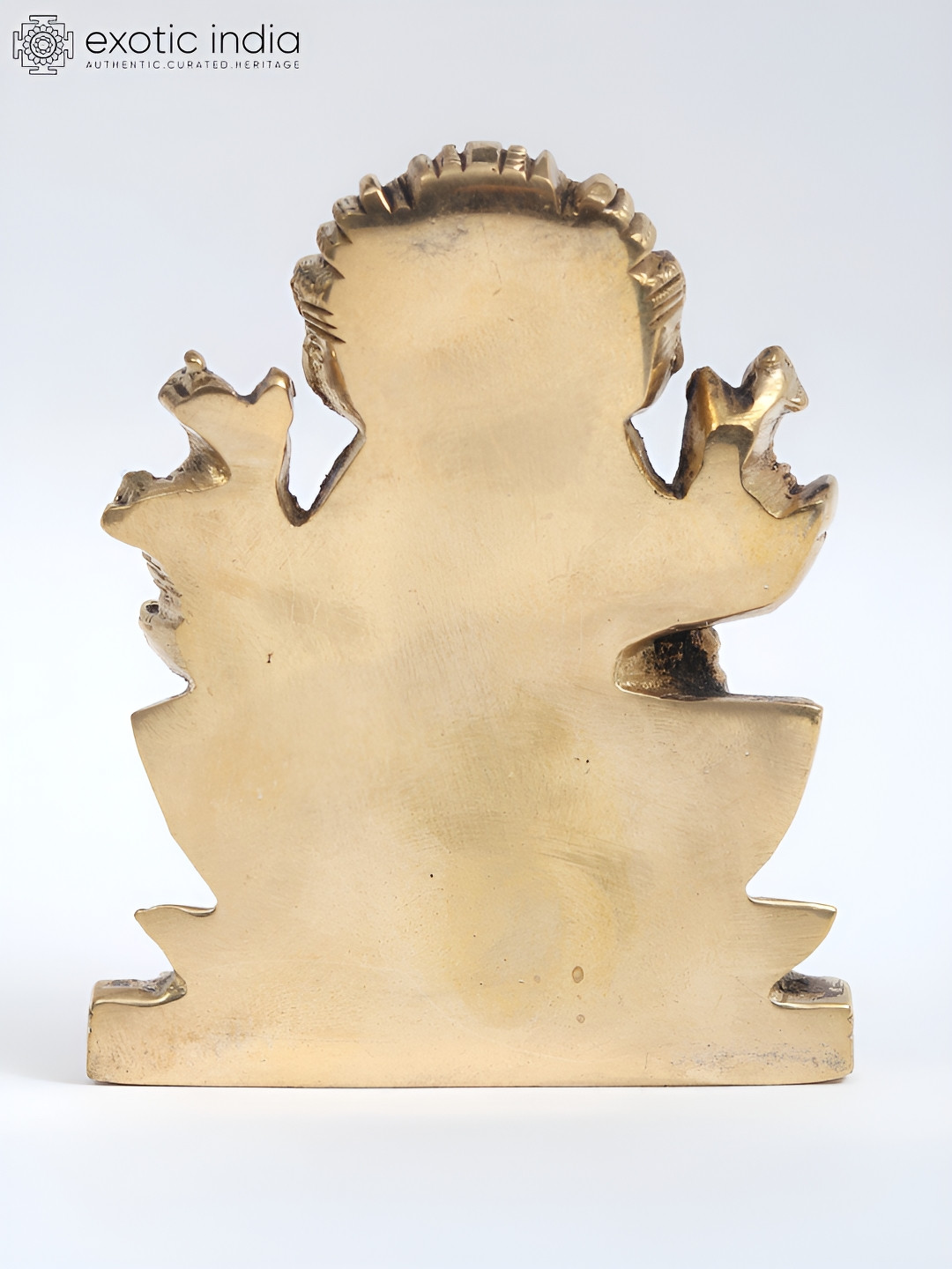 Exotic India Goddess Gayatri Seated On Lotus Gold Brass Metallic Prayer Room Small Showpiece - 3.7 Inches