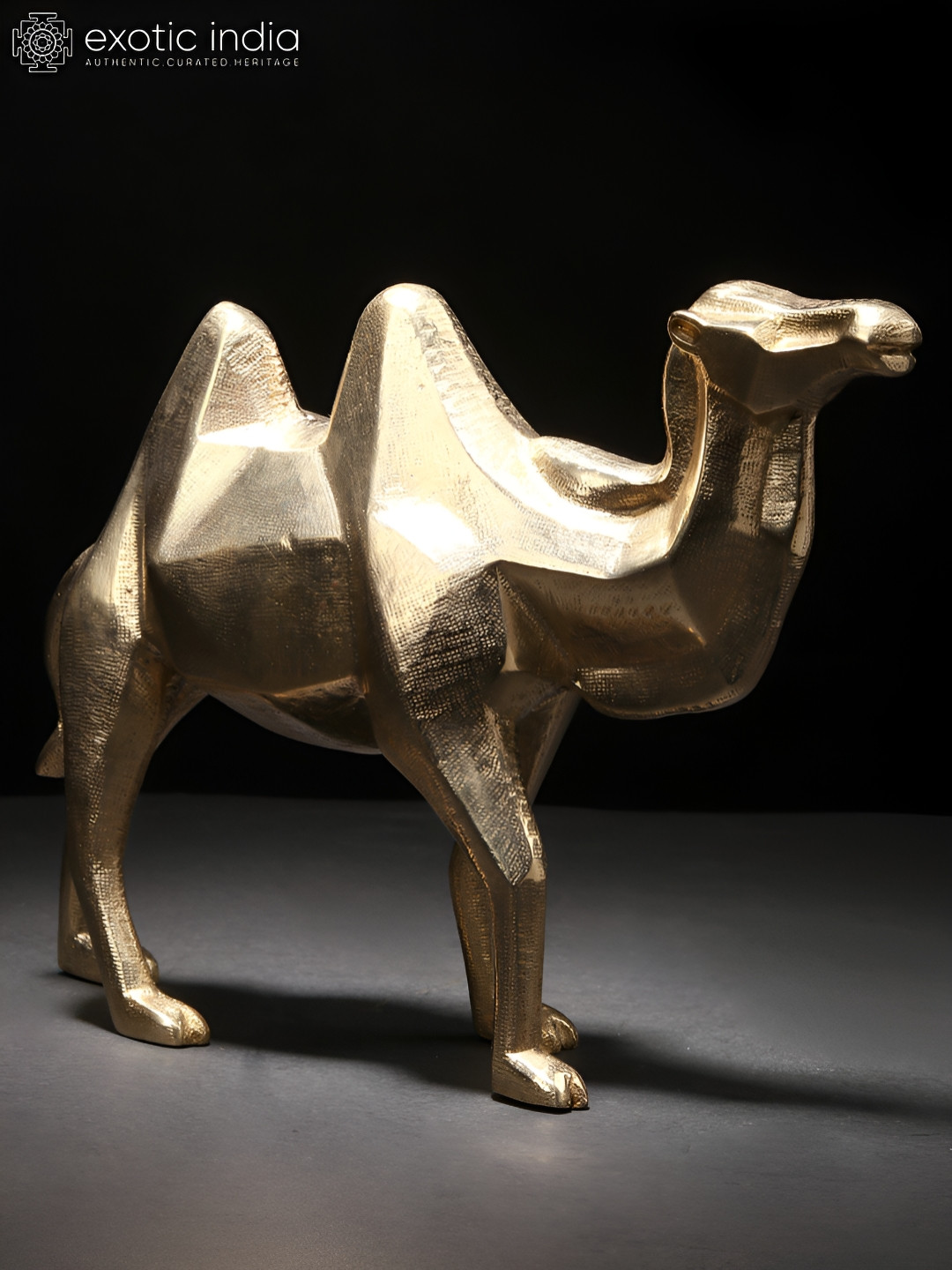 Exotic India Camel Gold Brass Metallic Living Room Medium Showpiece - 6.3 Inches