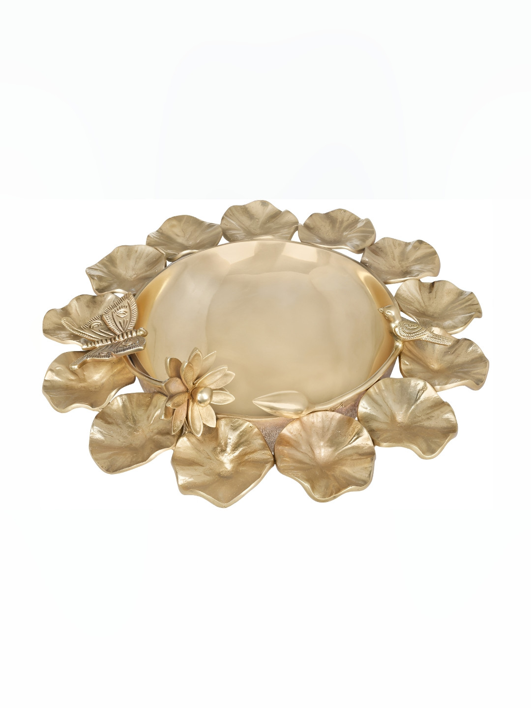 Exotic India Brass Lotus Urli with Butterfly & Sparrow