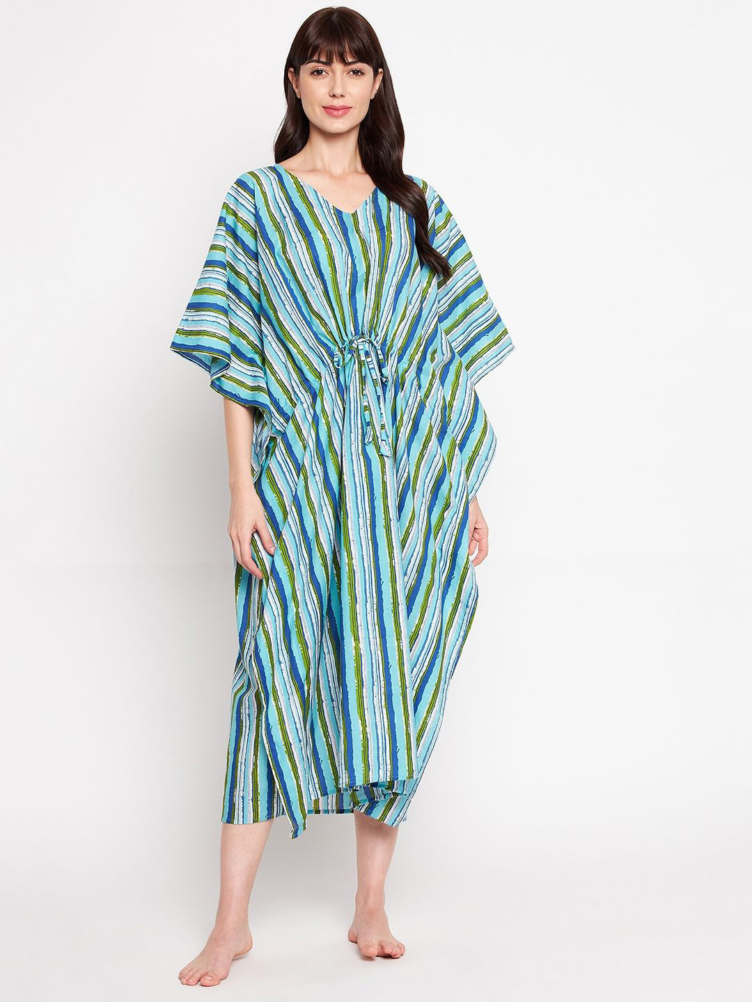 SECRETS BY ZEROKAATA Striped Kaftan Nightdress VHLKST002N-Multi
