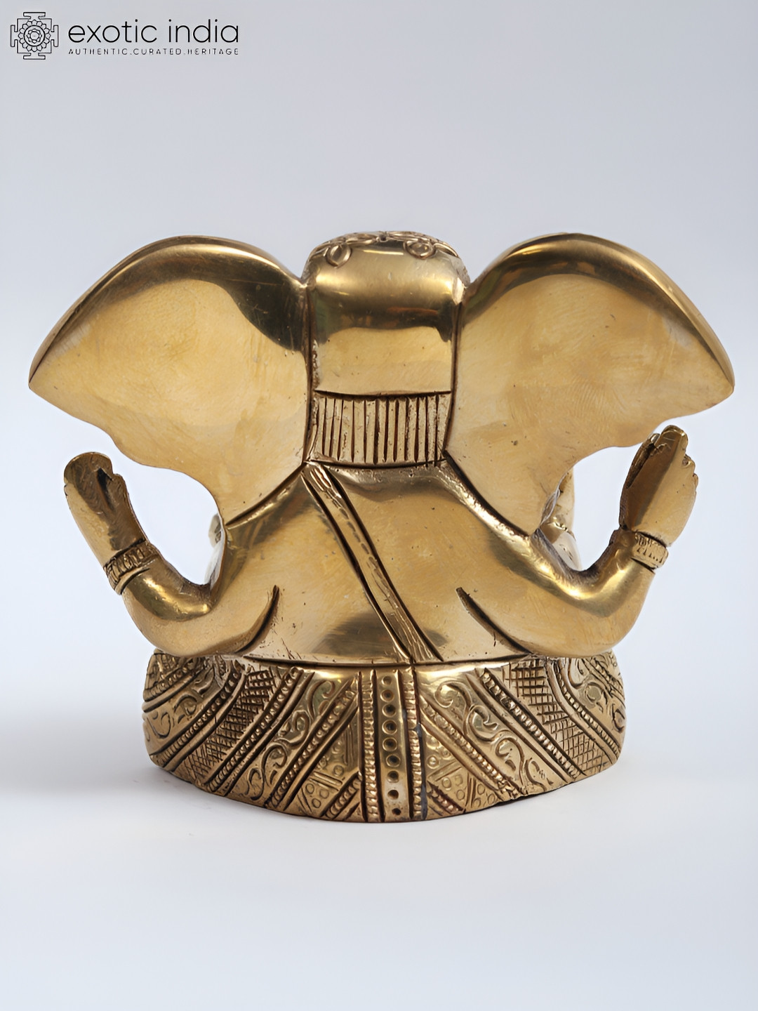 Exotic India Large Ears Lord Ganesha Gold Brass Metallic Prayer Room Small Showpiece - 3 Inches