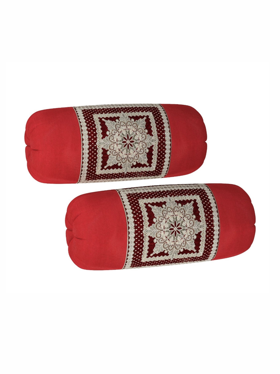 hargunz Maroon & Red 2 Pieces Self Design Chenille Velvet Bolster Covers