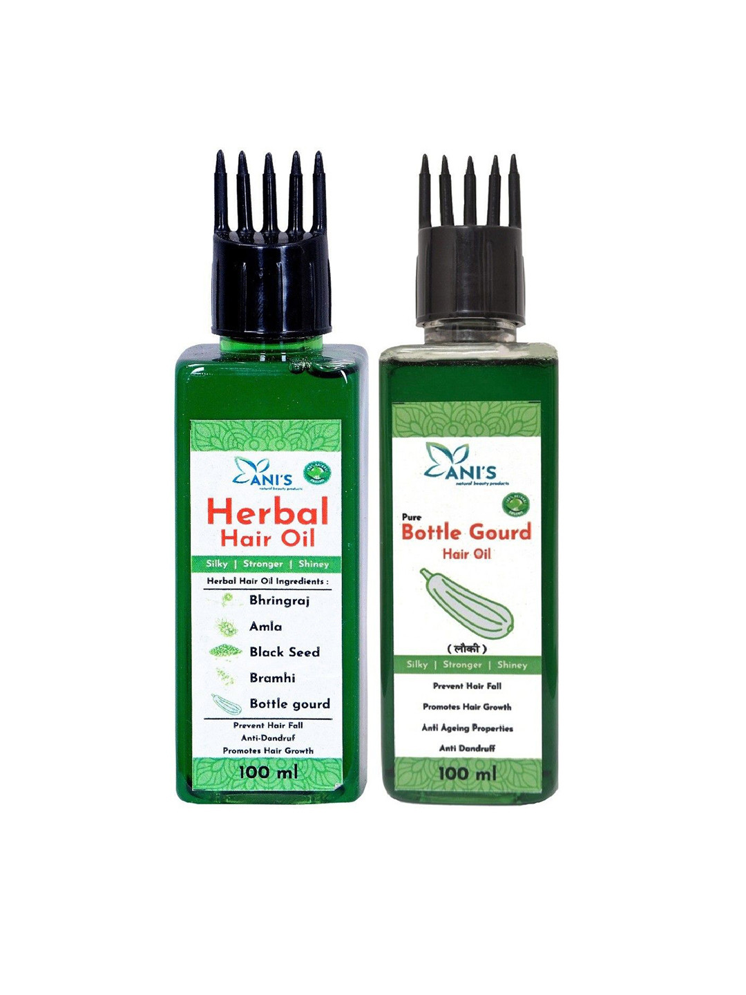ANI'S Set Of 2 Pure Bottle Gourd & Herbal Hair Oil For Strong & Silky Hairs - 100ml Each
