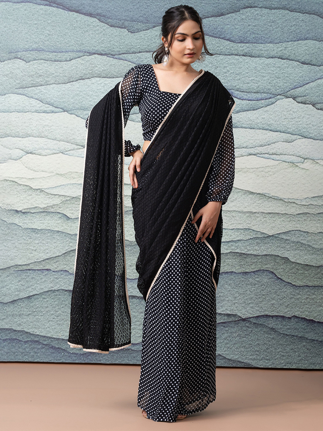 RACHNA Polka Dot Embroidered Ready to Wear Saree