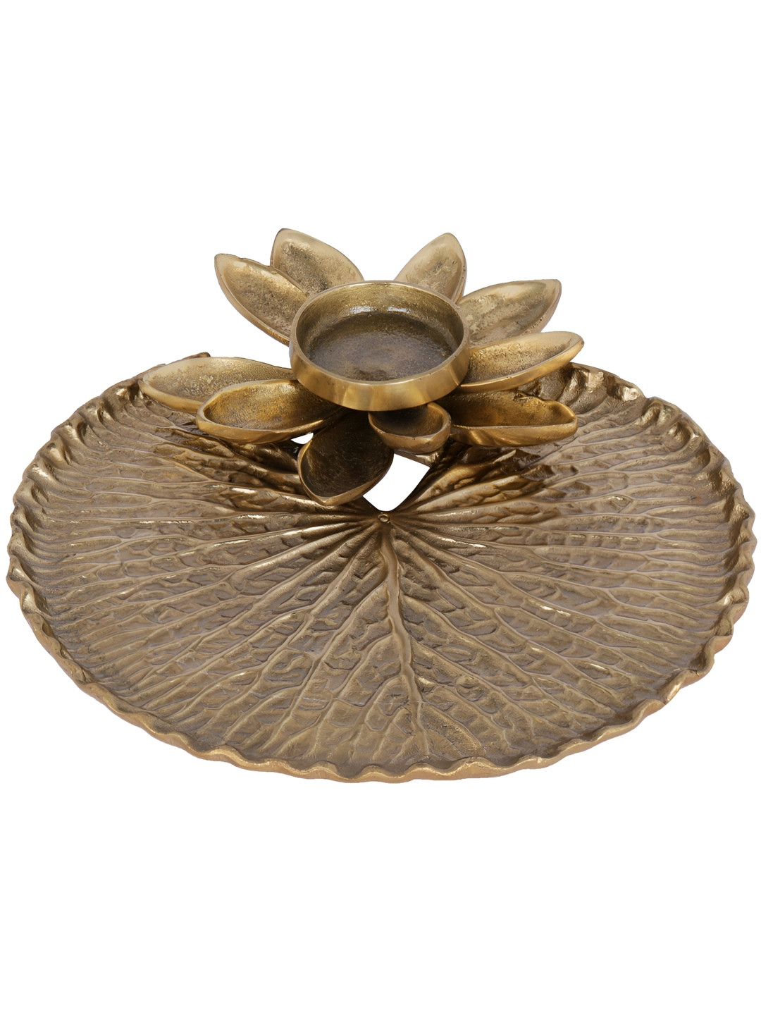 Exotic India Brass Lotus Flower Designer Candle Stand