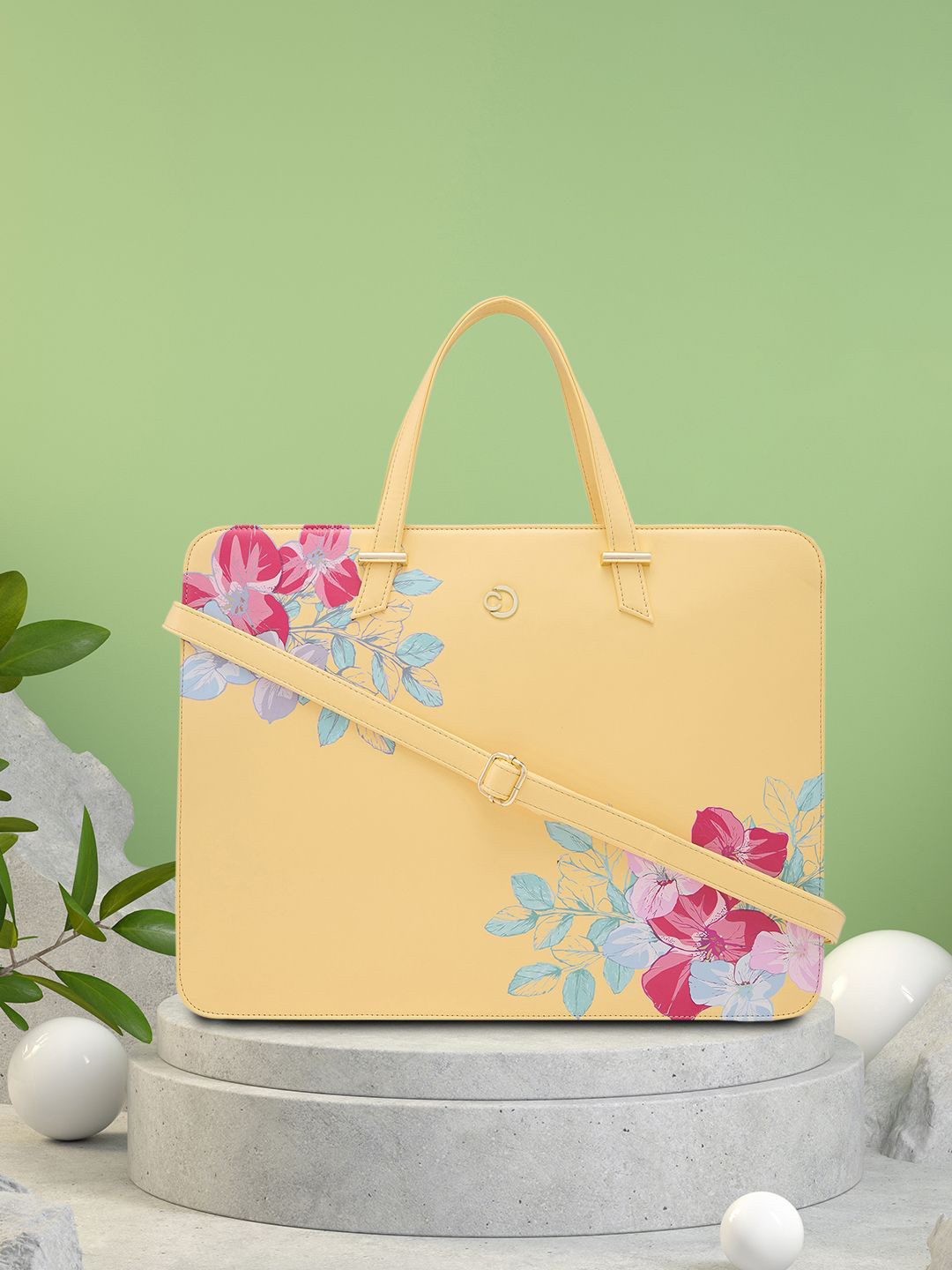 Caprese Shanaya Women Yellow Large 14 inch Laptop Bag