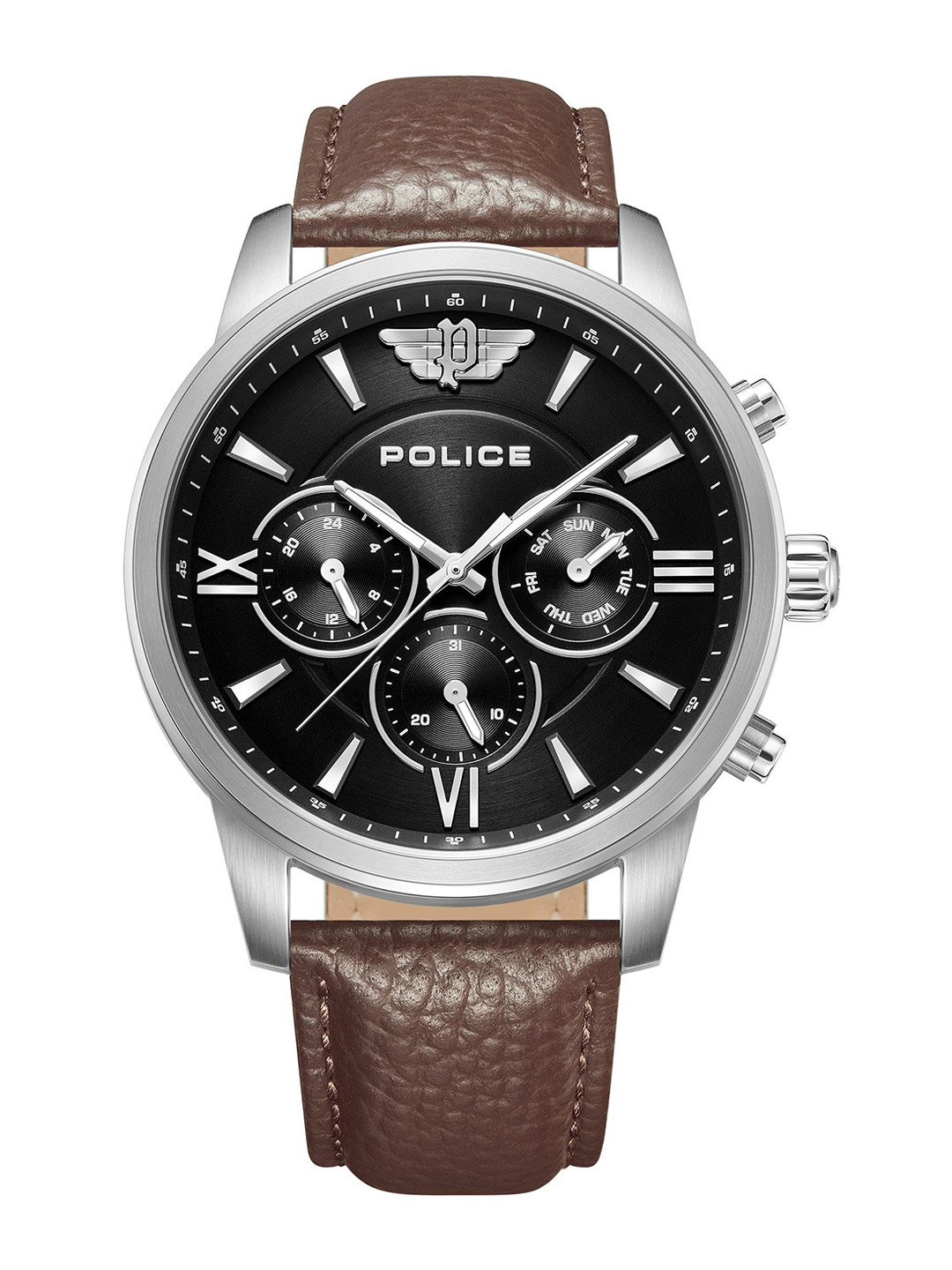 Police Men Patterned Dial & Leather Textured Straps Analogue Watch PLPEWGF0040402