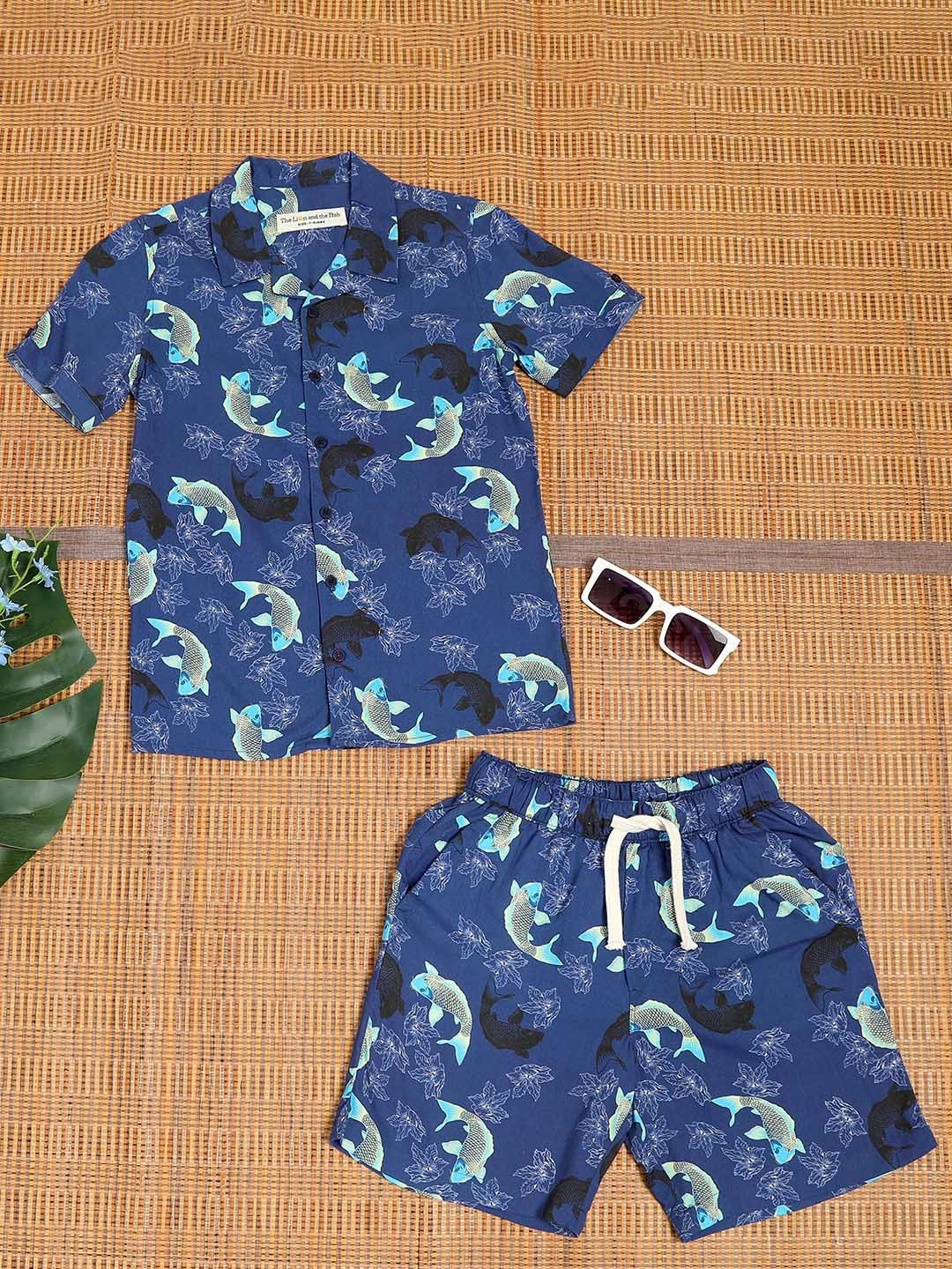 The Lion and The Fish Boys Dolphin Printed Shirt & Short Co-Ord Set