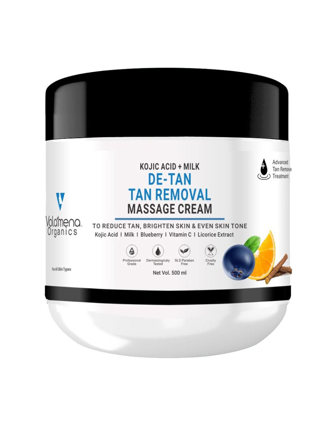 Volamena Organics  De-Tan Tan Removal Kojic Acid + Milk Cream 500 ml