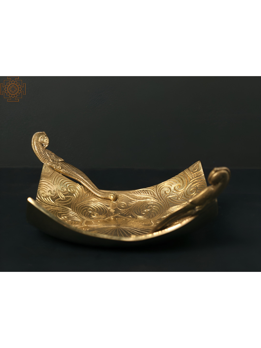 Exotic India Peacocks Designer Tray Beige Brass Metallic Living Room Tiny Showpiece - 3.5 Inches