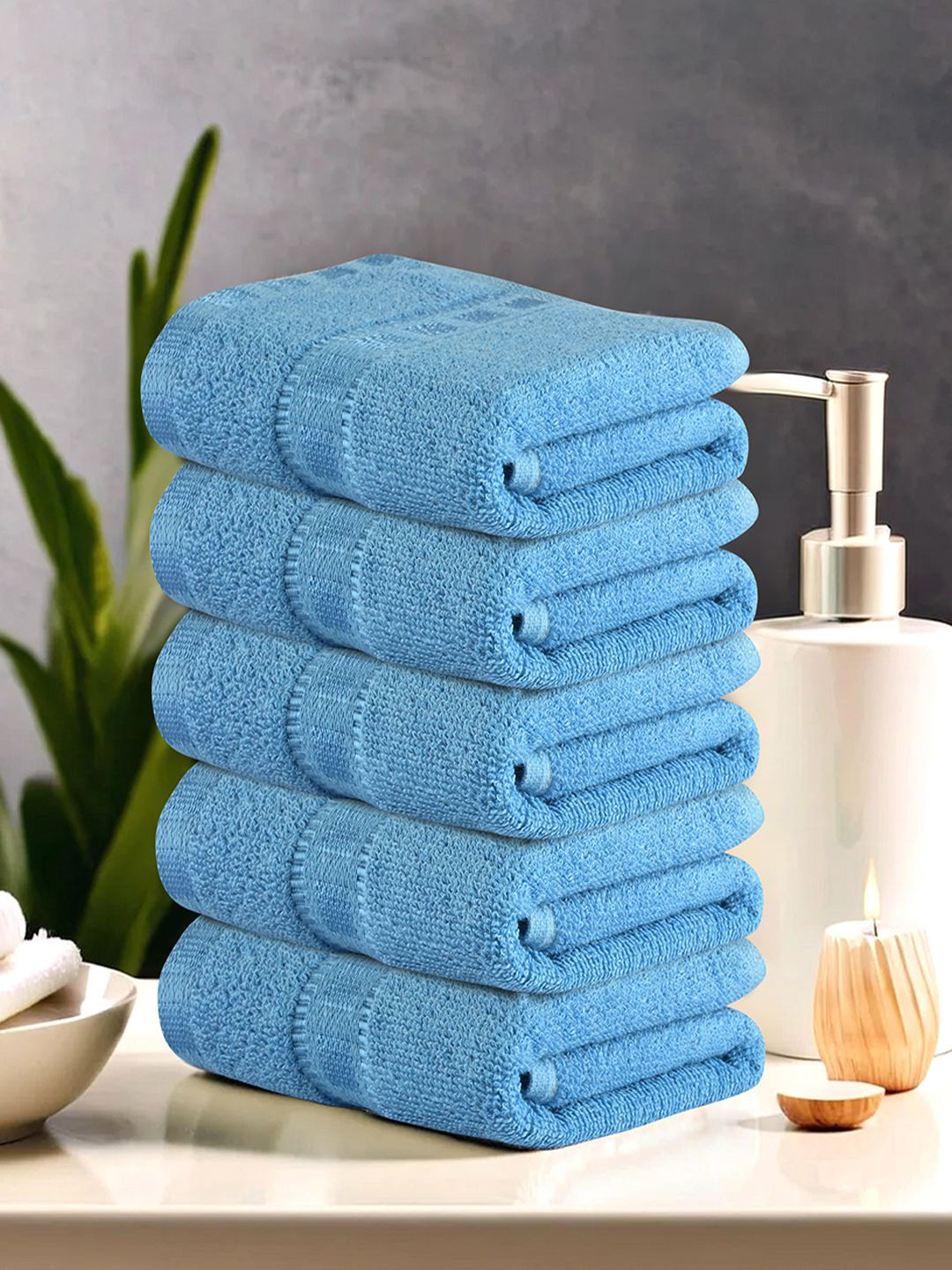 Kuber Industries Blue 5 Pieces 225 GSM Anti Microbial Cotton Face Towels