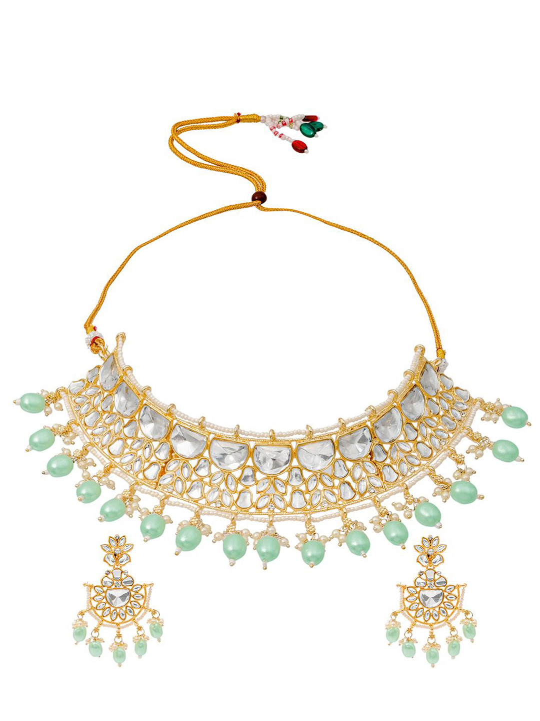 Shining Jewel - Gold-Plated CZ Stone-studded & Pearl-Beads Jewellery Set